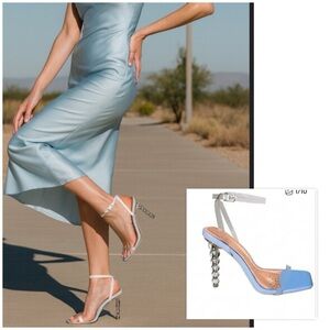 AZAELA WANG WEBSTER SCULPTURAL STILETTO ANKLE STRAP MODERN SANDAL IN BLUE SIZE 9